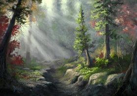 forest scene landscape artwork in oil