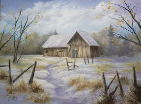 Winter barn painting