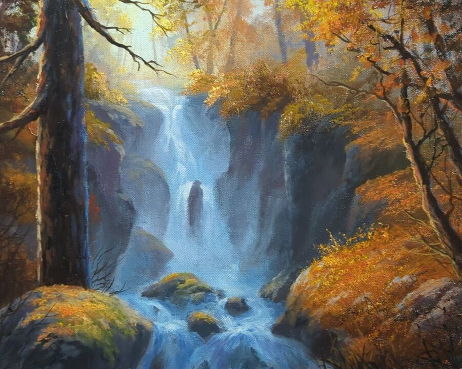 Cabin by the mountain oil painting