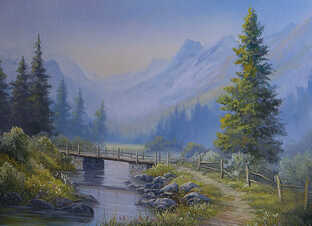oil painting bridge landscape