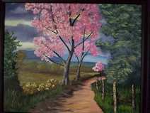 Landscape painting of pink tree