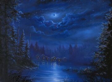 Moonlight Village Painting