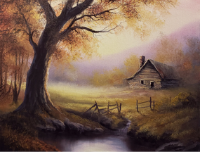 cabin in the forest oil painting