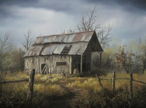 A Misty Barn Painting