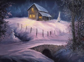 snow covered bridge oil Painting