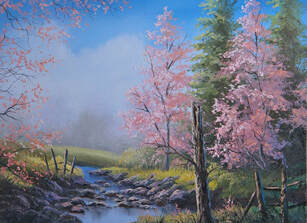 spring pink tree oil painting